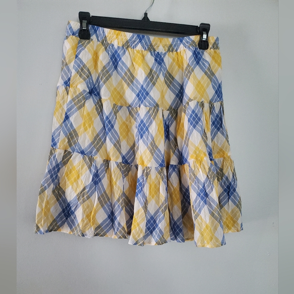 MICHAEL Michael Kors Blue and Yellow Plaid Tiered Skirt